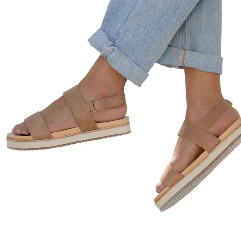 Anthropologie Nisolo Go-To Flatform Leather Platform Sandals Almond Shoes Sz 6.5 - Picture 6 of 8